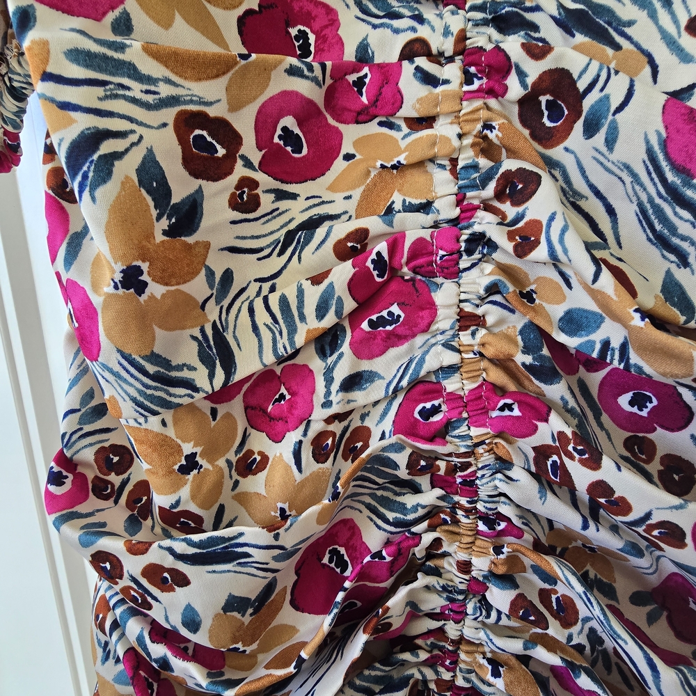 Nwt Bishop + Young Carly Ruched Floral Mini Dress S Puff Sleeve Bodycon - Picture 13 of 15